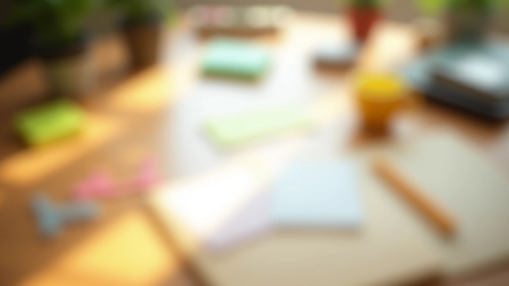 Colorful note cards and planning materials arranged on wooden table, showing goal-setting and growth mindset concepts