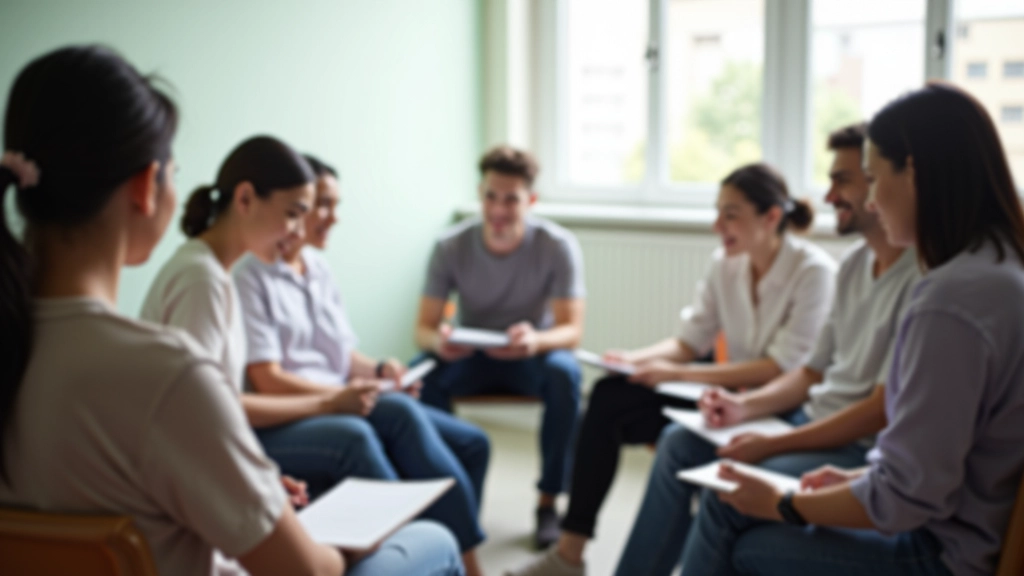 Group of diverse adults in casual clothing sitting in a circle during a workshop, engaged and taking notes
